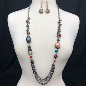 Multicolor Beaded Layered Long Necklace Set